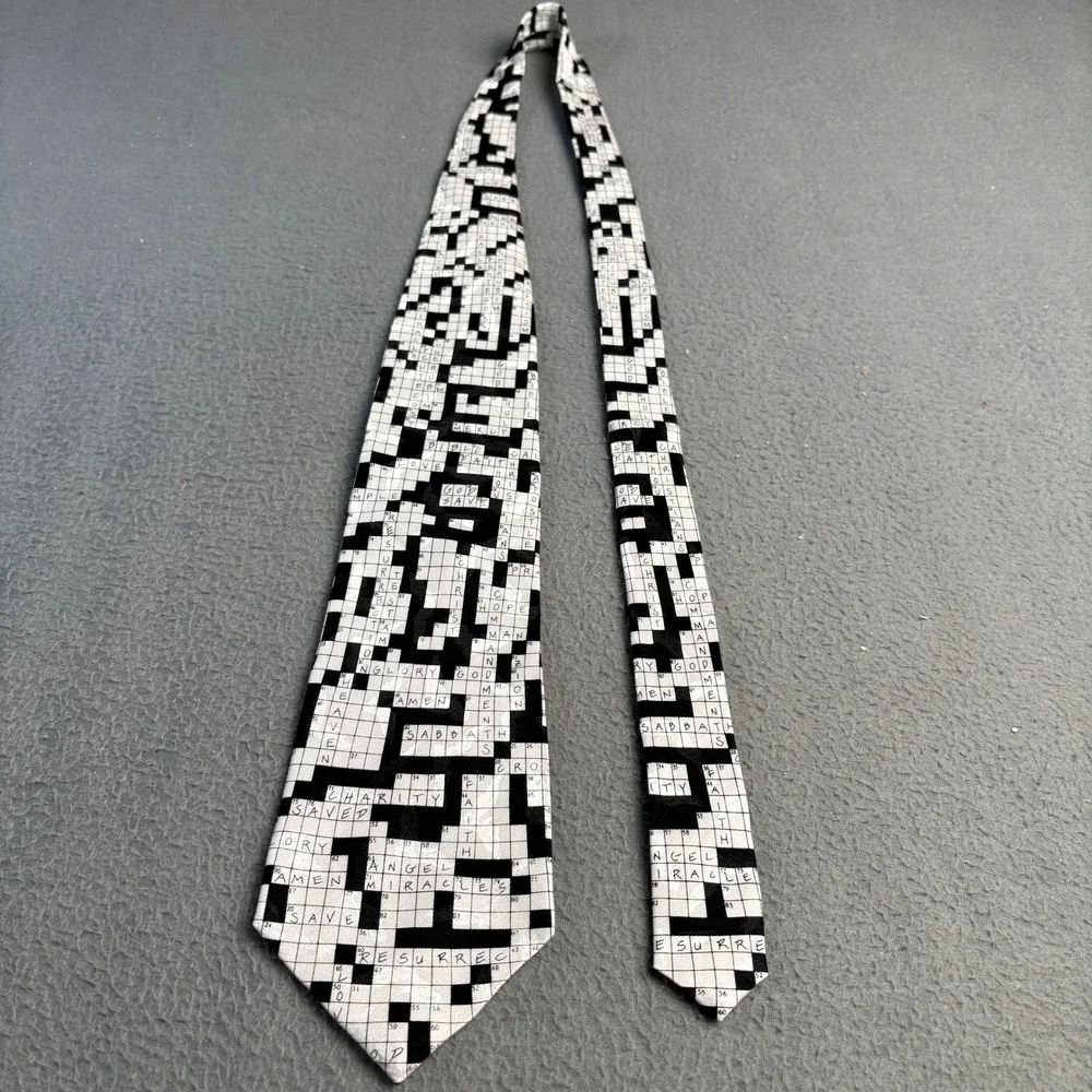 Eagles Wings Mens Silk Crossword Puzzle Religious Faith Necktie Black White